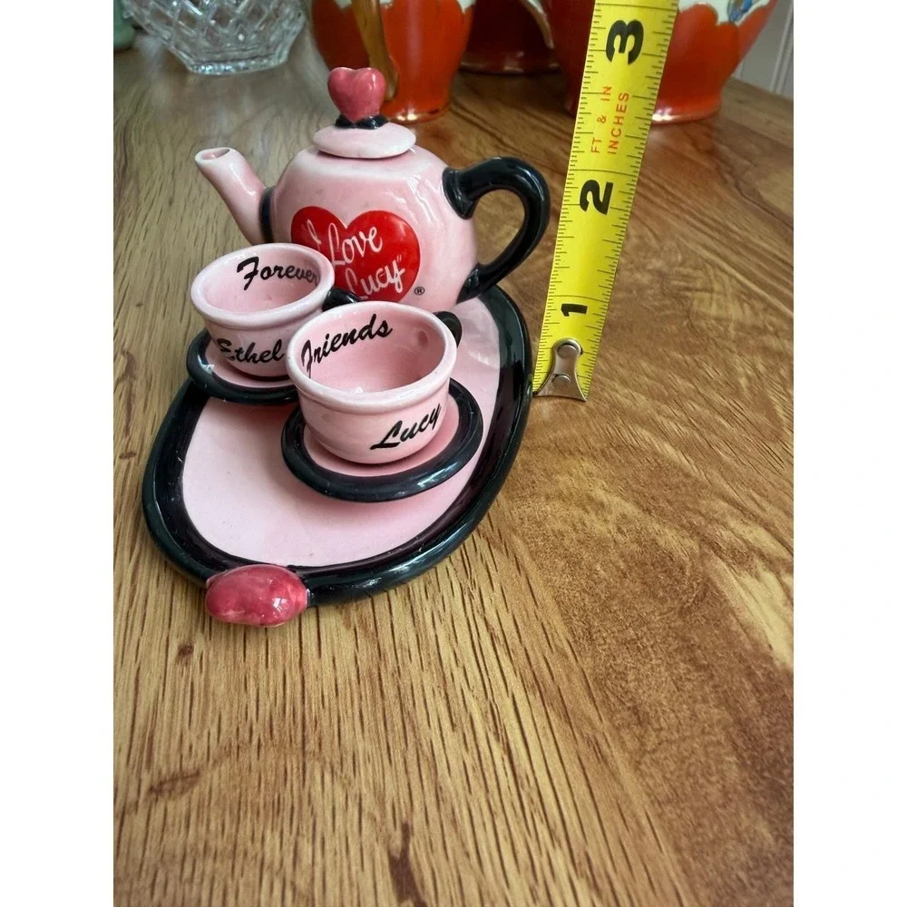 Vandor I Love Lucy Miniature Tea Set Forever Friends Pink Heart 6pc Set OS